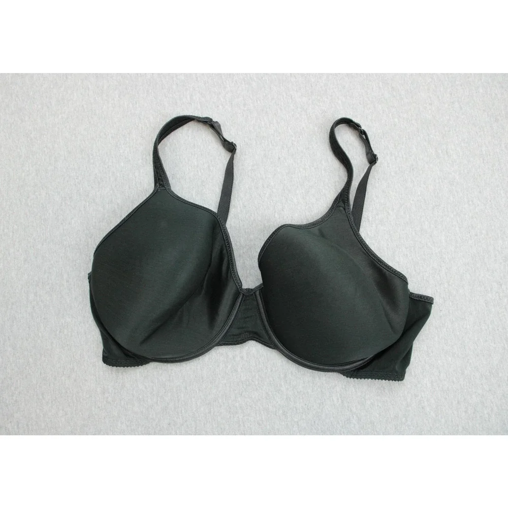 Vassarette Bra Womens 38D Black 75-205‎ Satin Trim Underwire Cup Bra Lined VTG